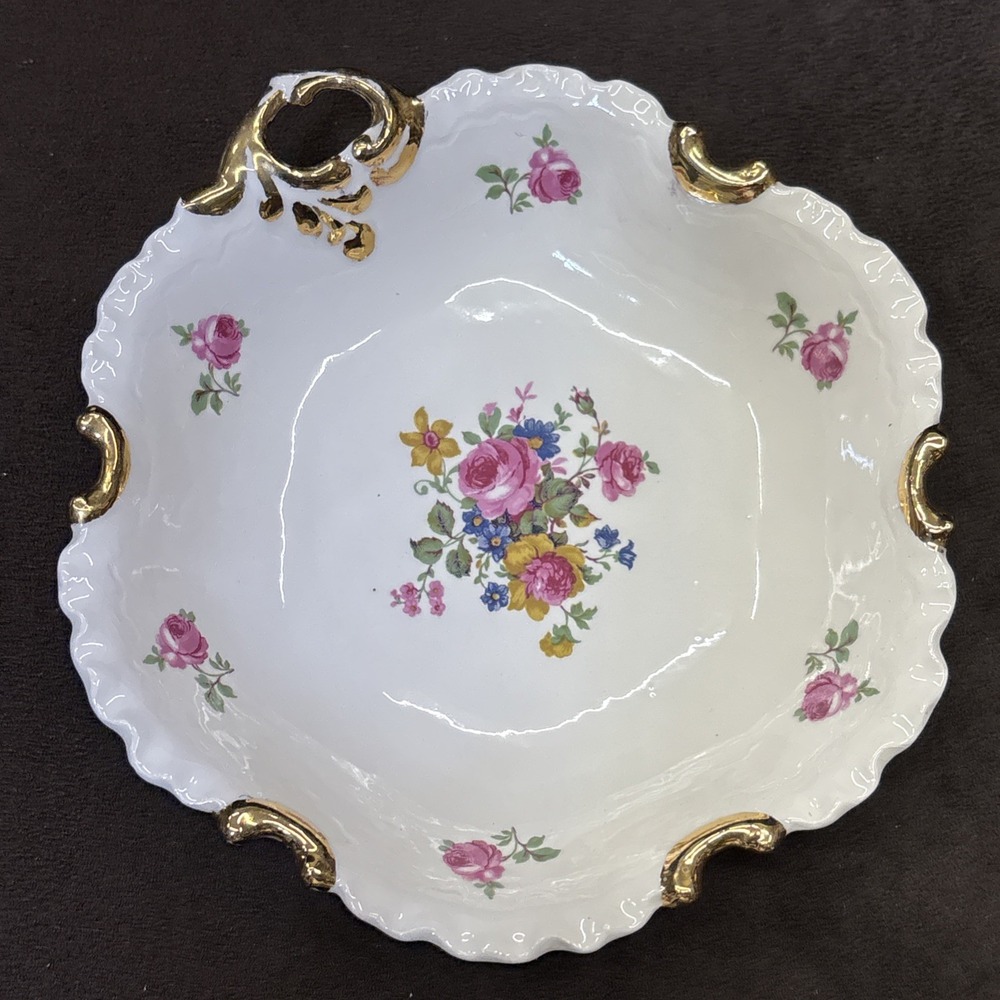 Vtg American Artwork Berry Fruit Bowls Pink Blue yellow Flowers By Edna Bullock